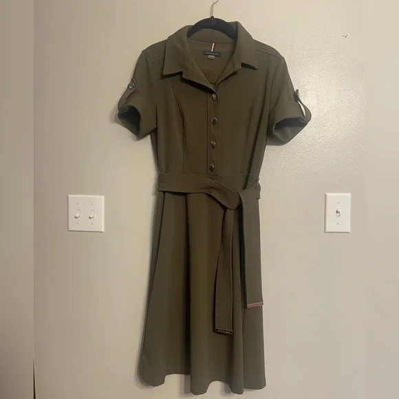 army green shirt dress outfit Aureum: This Is The Day Olive Green Vegan Leather Dress – Shop the Mint main image 0